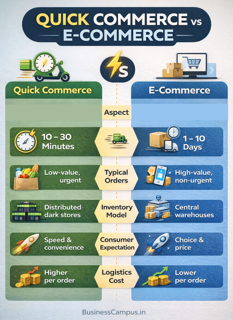 quick commerce vs e-commerce comparison